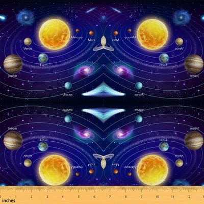 Galaxy Fabric by the Yard, Solar System Planet and Star Upholstery Fabric, Light Brown, 276 x 150 cm