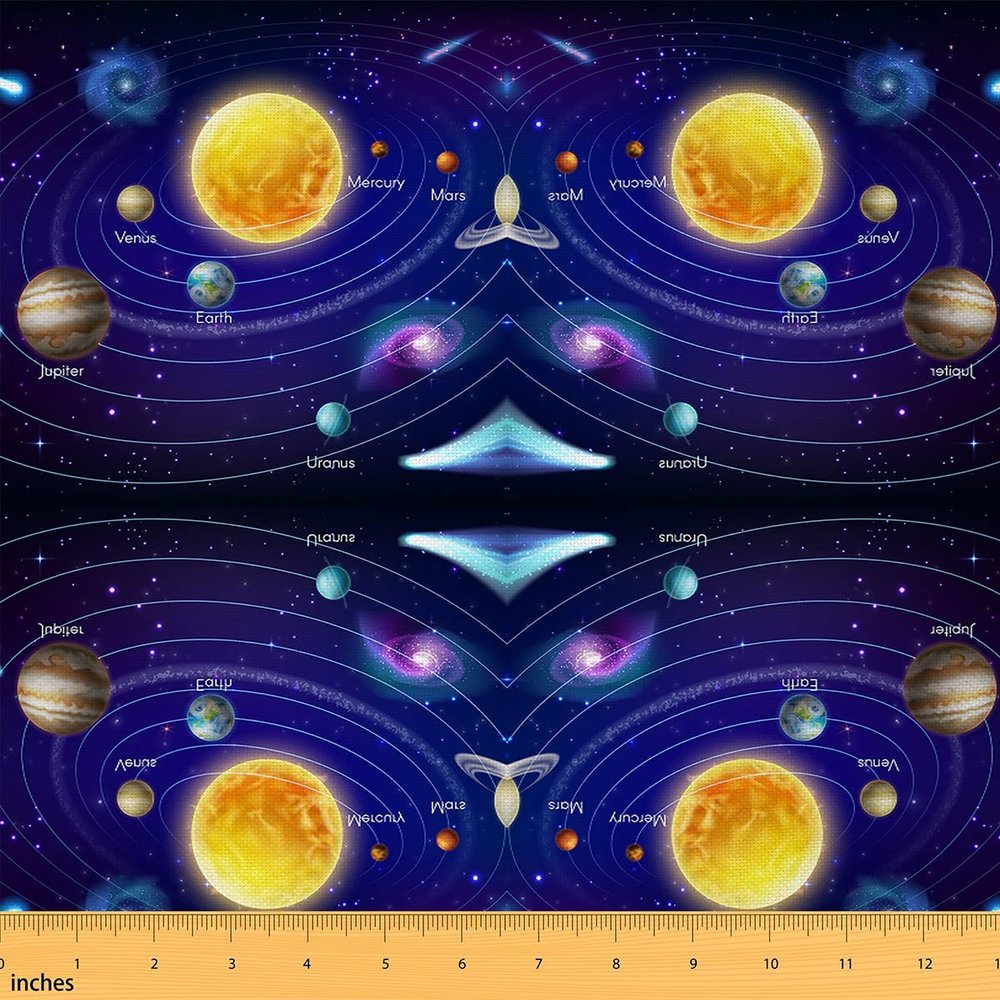 Galaxy Fabric by the Yard, Solar System Planet and Star Upholstery Fabric, Light Brown, 276 x 150 cm