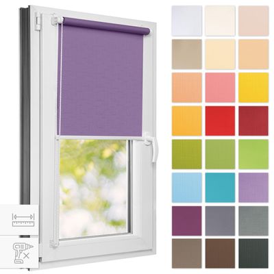 Estika No-Drill Roller Blind 95 x 120 cm, Pastel Amethyst, Semi-Transparent
