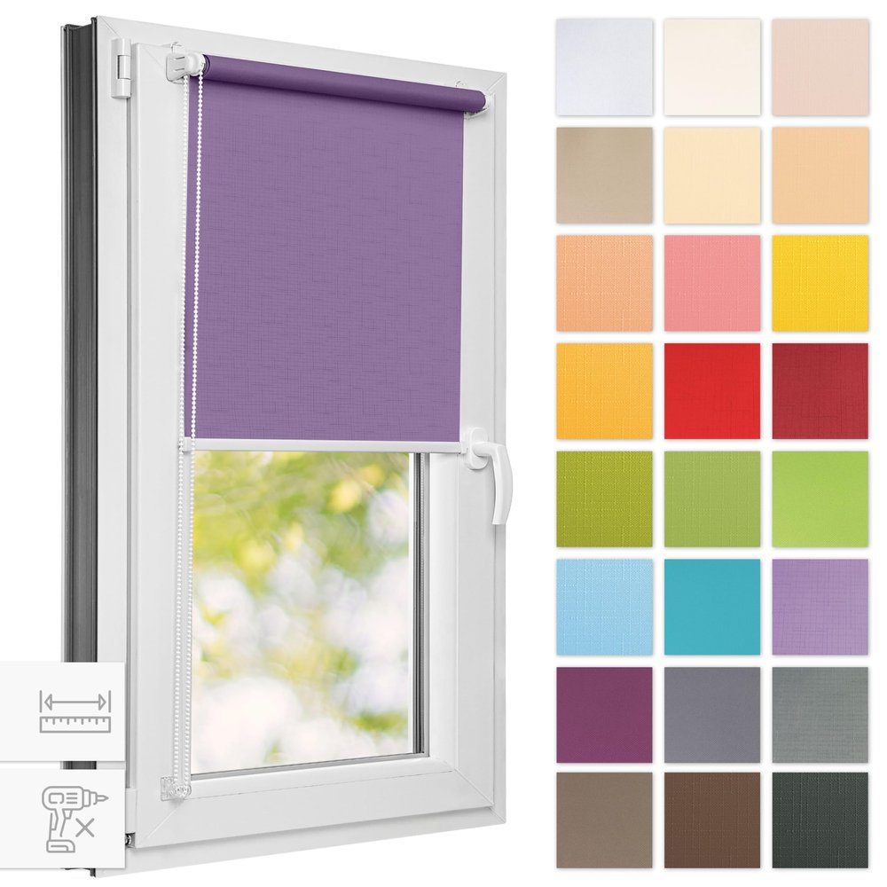 Estika No-Drill Roller Blind 95 x 120 cm, Pastel Amethyst, Semi-Transparent