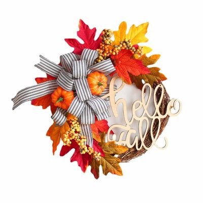Hello Fall Pumpkin, Berry & Maple Rattan Wreath, 45.7 cm