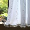 MANQILE Short Half-Window Curtain with Vine Floral Pattern and Plush Pom-Pom Tassel Trim view 2