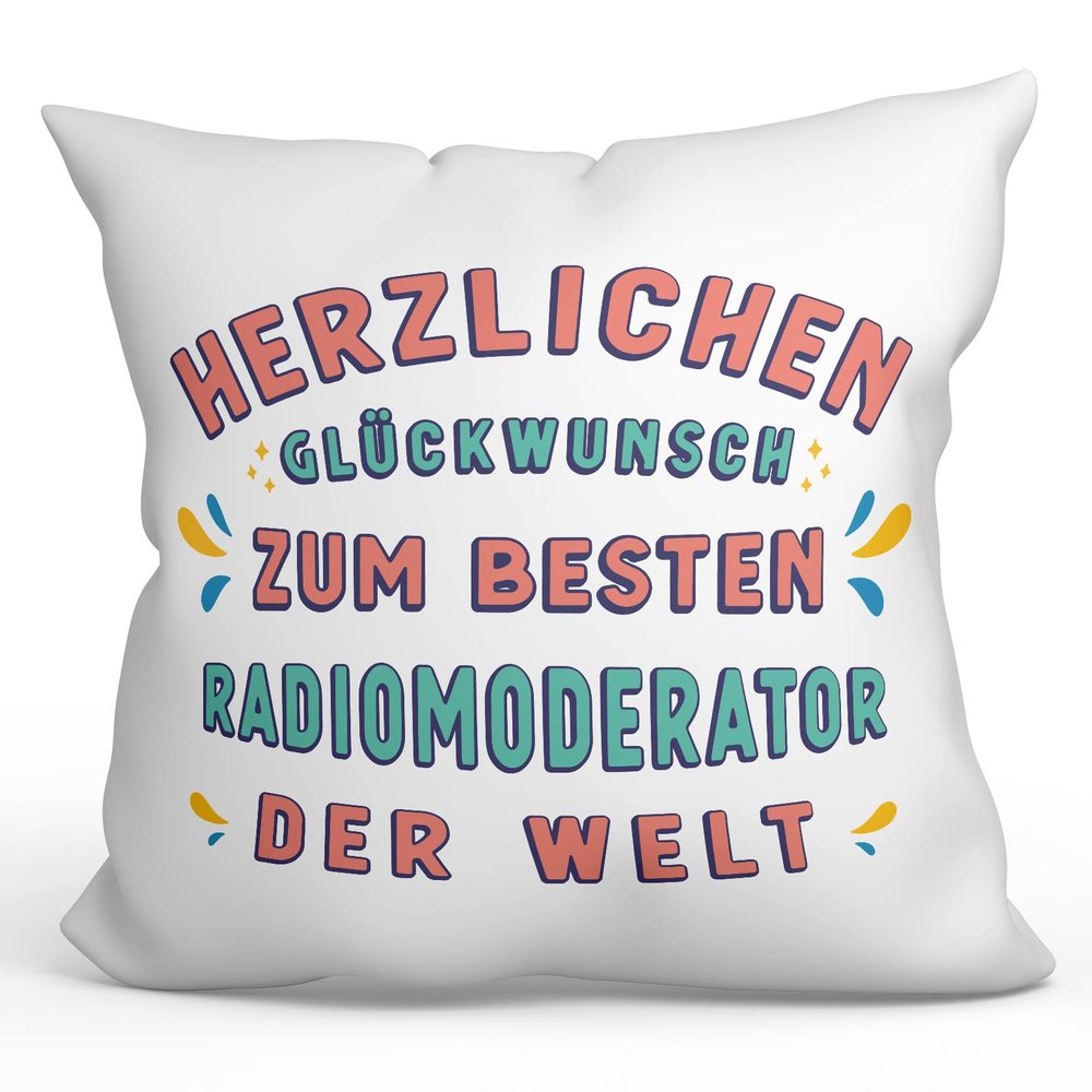 Mugffins Pillow with Insert and Saying for Radio Hosts, “Congratulations, You’re the Best,” 40 x 40 cm