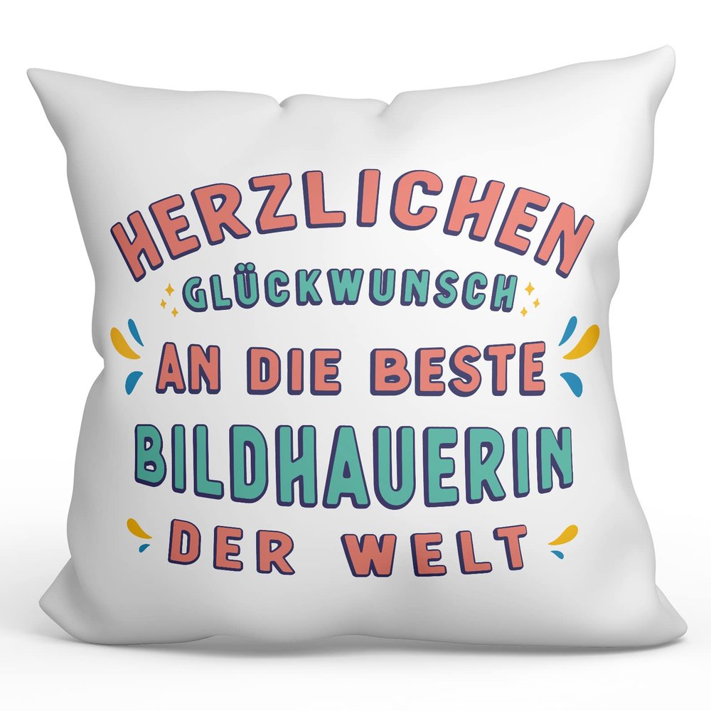 Mugffins Filled Cushion for a Female Sculptor – “Congratulations, You’re the Best” – 40 x 40 cm