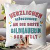 Mugffins Filled Cushion for a Female Sculptor – “Congratulations, You’re the Best” – 40 x 40 cm view 2