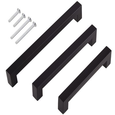 Stahlia 5-Pack Matte Black Stainless Steel Cabinet Handles, 224 mm Hole Spacing, 15 x 15 mm Profile, with Screws