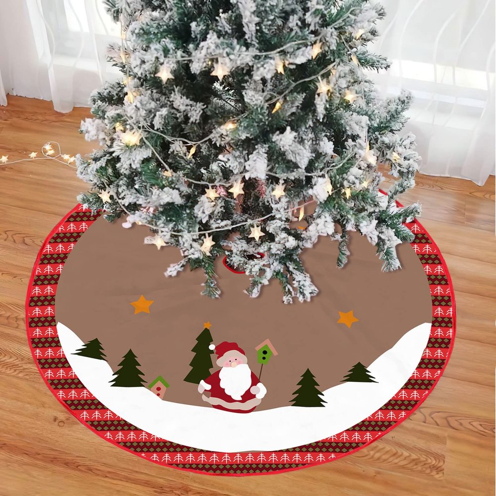 Mateju Round Christmas Tree Skirt, 28 in, Green Tree Design