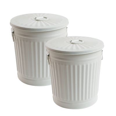 Jinfa Set of 2 Retro-Design Trash Cans with Lids, Cream White, 42 cm, 47.5 cm H, 62 L