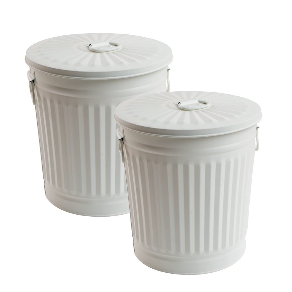 Jinfa Set of 2 Retro-Design Trash Cans with Lids, Cream White, 42 cm, 47.5 cm H, 62 L