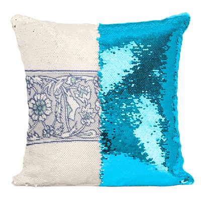Fabulous Turquoise Sequin Pillow Cover, Flower Wrap Medieval Baroque Ornament