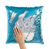Fabulous Turquoise Sequin Pillow Cover, Flower Wrap Medieval Baroque Ornament view 2