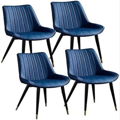 FIXARE Vintage Kitchen Dining Chairs, Set of 4, Blue, PU Leather, Thick Seat and Backrest, Metal Legs