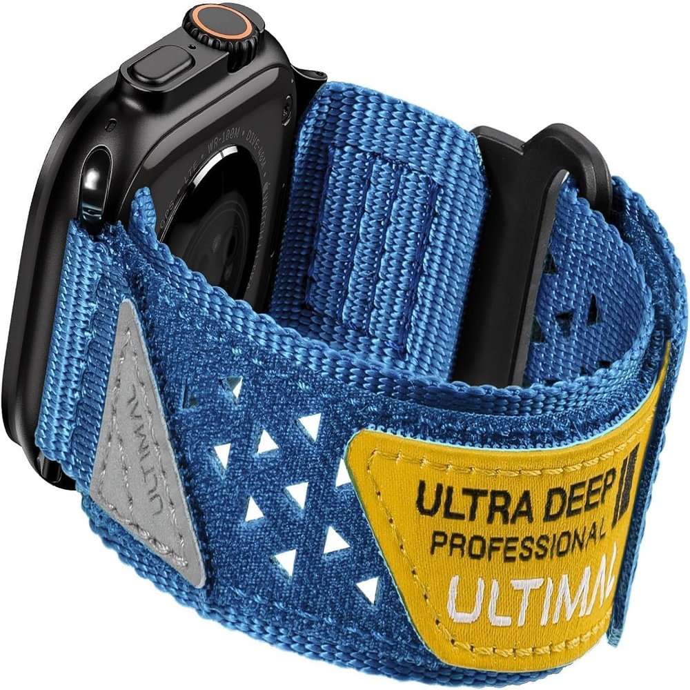 ULTIMAL Band Compatible with Apple Watch Series 11–1, SE3/SE2/SE, Ultra 3/2/1, Hook-and-Loop Nylon Sport Band, Blue, 38/40/41/42 mm
