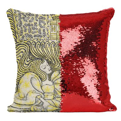 Fabulous Red Sequin Pillow Cover – Art Nouveau Wine Design