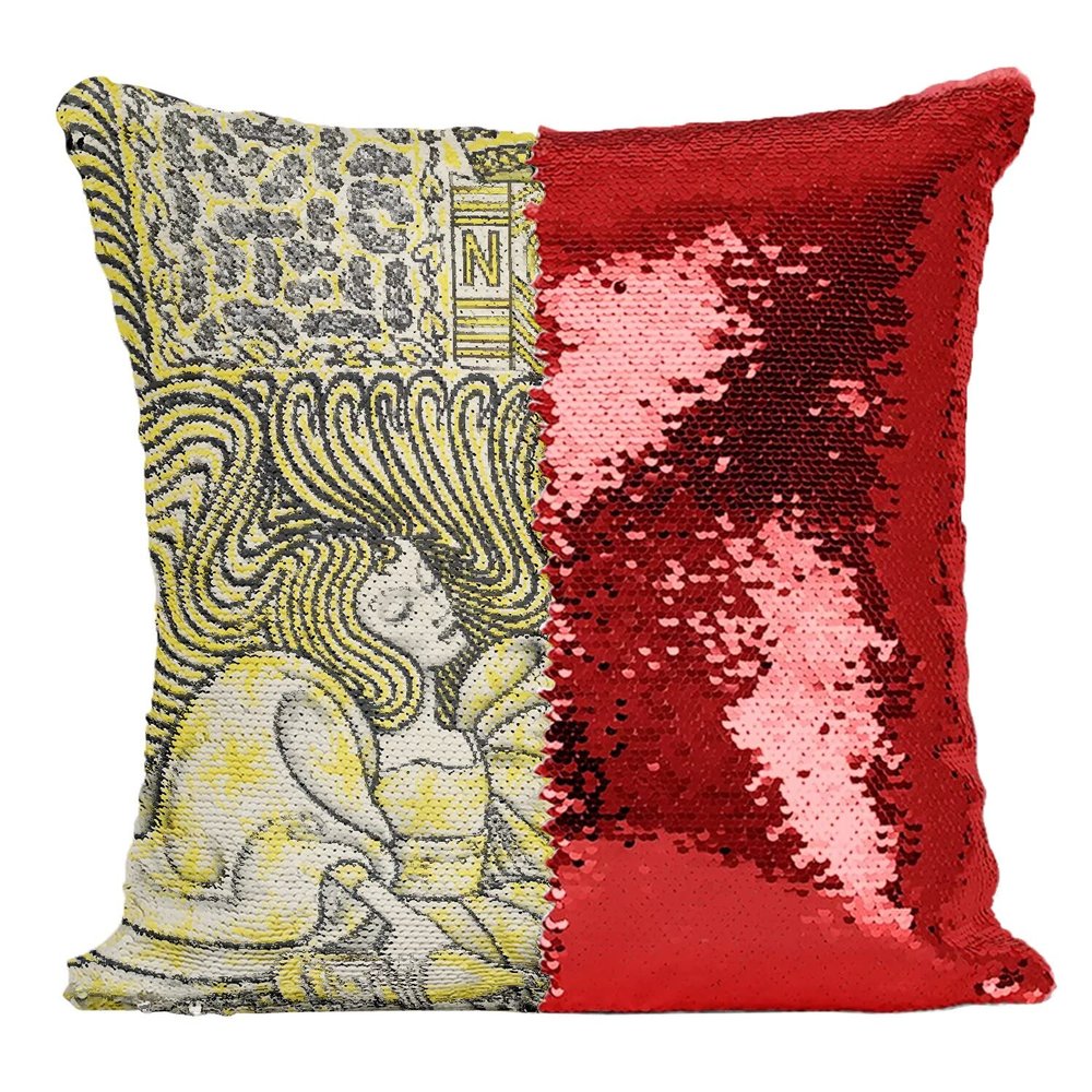 Fabulous Red Sequin Pillow Cover – Art Nouveau Wine Design