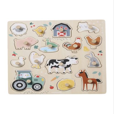 Vertbaudet Lovely Farm Wooden Peg Puzzle, FSC-Certified Beige