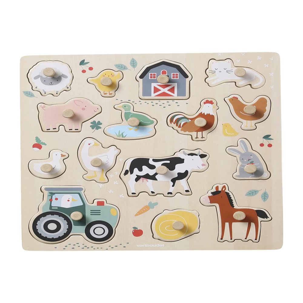 Vertbaudet Lovely Farm Wooden Peg Puzzle, FSC-Certified Beige