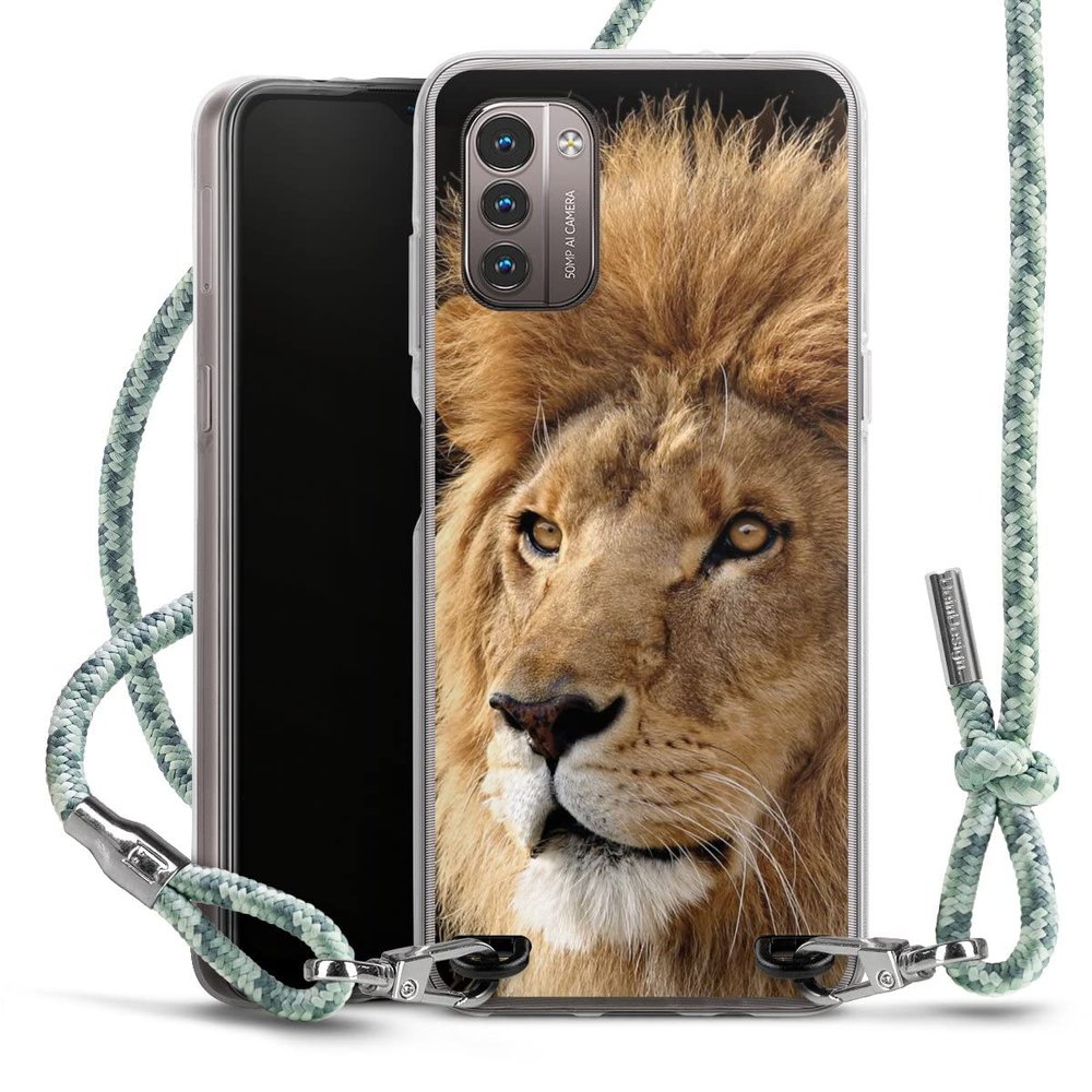 DeinDesign Case Compatible with Nokia G11, Light Green Lion Jungle Design, with Phone Lanyard