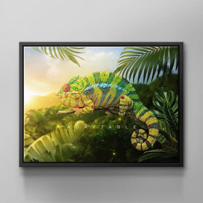 DotComCanvas Motivational Jungle Chameleon Wall Art, Green/Blue/Red “BE ADOPTABLE” English Version, 40 × 30 cm, Black