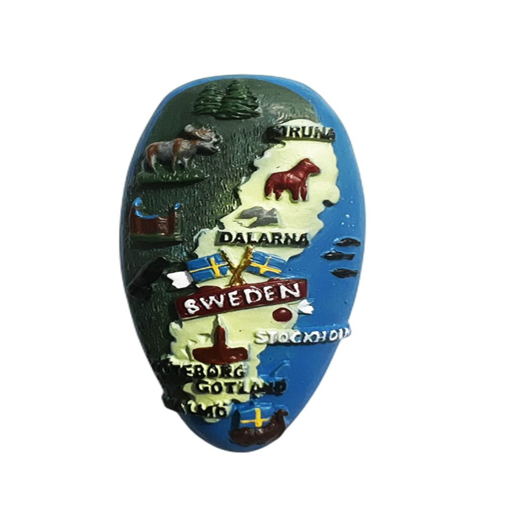 Sweden Map-Style Refrigerator Magnet, Hand-Painted 3D Travel Souvenir