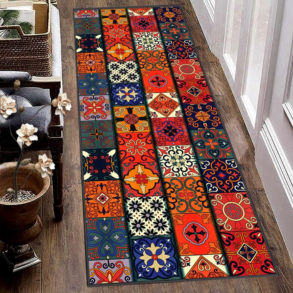 Siunwdiy Moroccan Vintage Patchwork Hallway Runner, Red, 60 x 250 cm