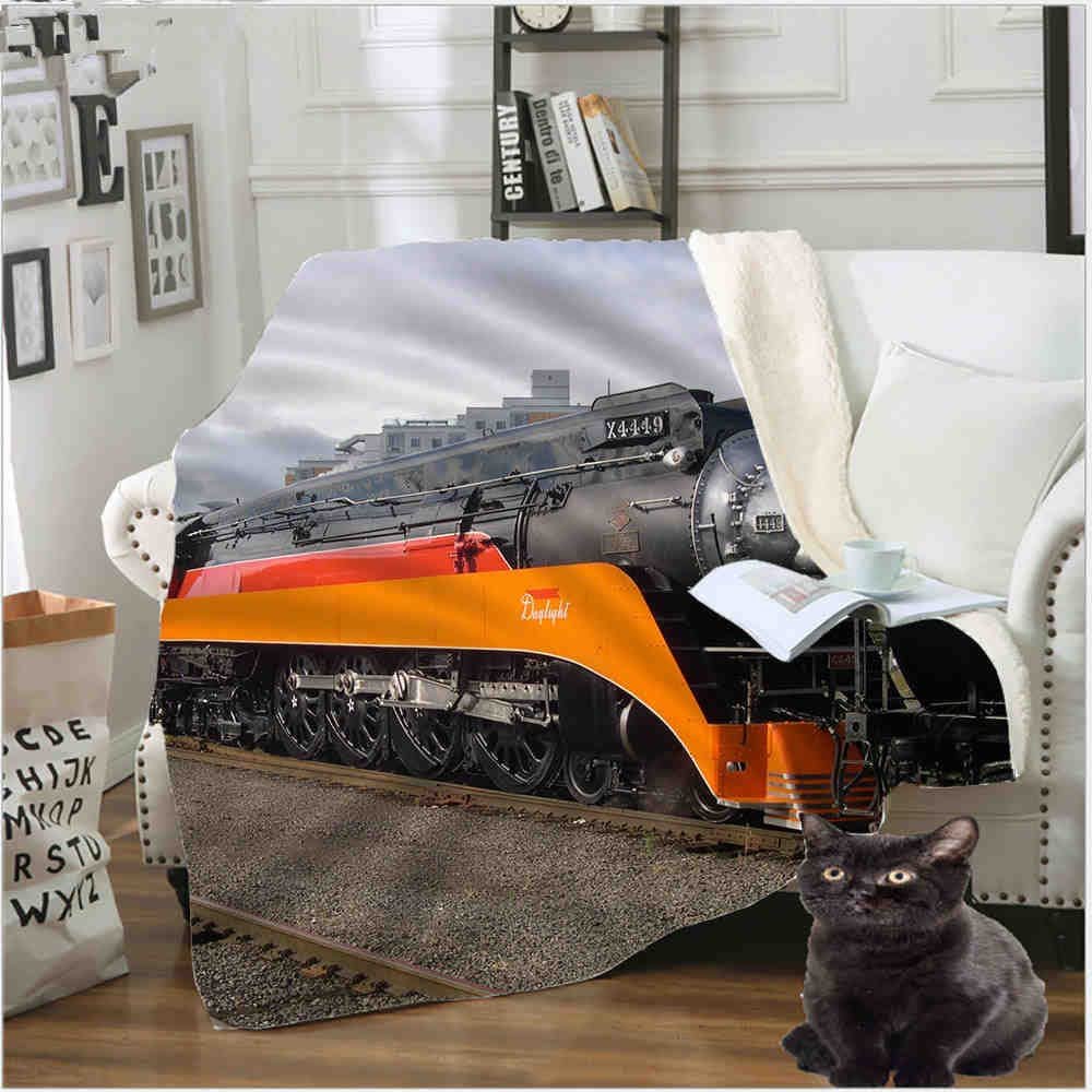 Steam Engine Car Flannel Baby Blanket, Thick Warm Sofa Throw