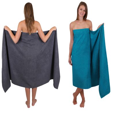 Betz 2-Pack XXL Bath Towels, 100 x 200 cm, 100% Cotton, Anthracite/Petrol