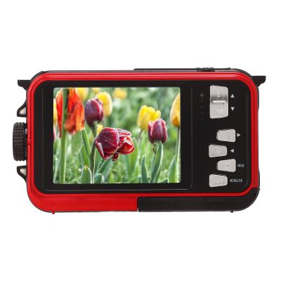 Tonysa Full HD Digital Camera, Waterproof Underwater Camera, 2.7K 48MP Video Selfie Camcorder with 16x Zoom, Front and Rear Dual LCD Screens (Red)