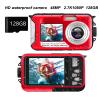 Tonysa Full HD Digital Camera, Waterproof Underwater Camera, 2.7K 48MP Video Selfie Camcorder with 16x Zoom, Front and Rear Dual LCD Screens (Red) view 2