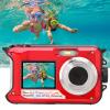 Tonysa Full HD Digital Camera, Waterproof Underwater Camera, 2.7K 48MP Video Selfie Camcorder with 16x Zoom, Front and Rear Dual LCD Screens (Red) view 3