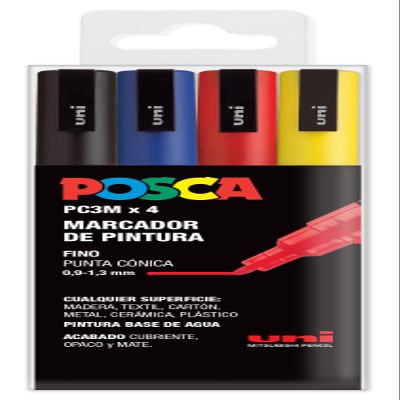 Uni-Ball POSCA Basic PC-3M Fine Markers, 4-Pack, Blue