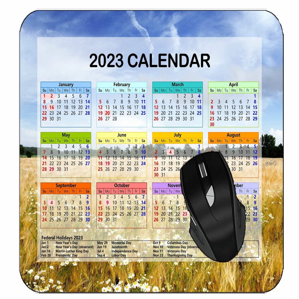 YENDOSTEEN 2025 Calendar Mouse Pad with Holidays, Blurred Flower Petals and Grass, Non-Slip Rubber for Office, Computer, Laptop