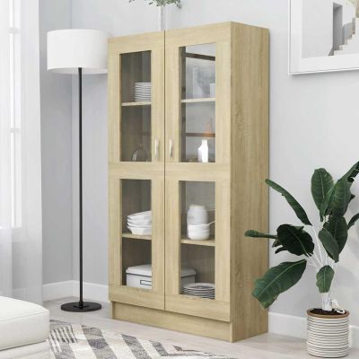 Display Cabinet with 4 Compartments and 2 Glass Doors, Sonoma Oak Look