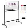 GIANTEX 120 x 60 cm Double-Sided Magnetic Whiteboard on Casters, 360° Rotatable and Height-Adjustable, with 6 Markers, 12 Magnets and 1 Eraser, for Office, Home and School (Black) view 1