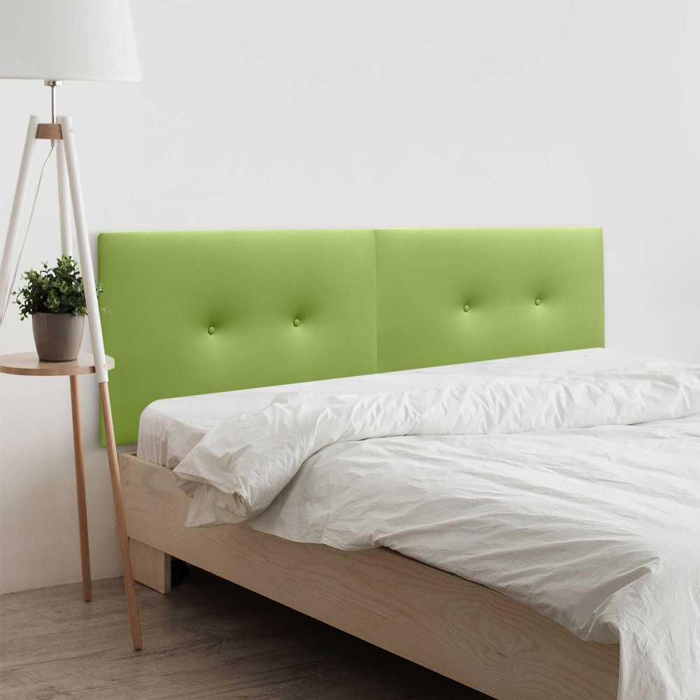 DHOME Plain Upholstered Headboard with Buttons, DUAL Split Design, High Range (Green Faux Leather, 180 cm, for 180/190 cm Beds)