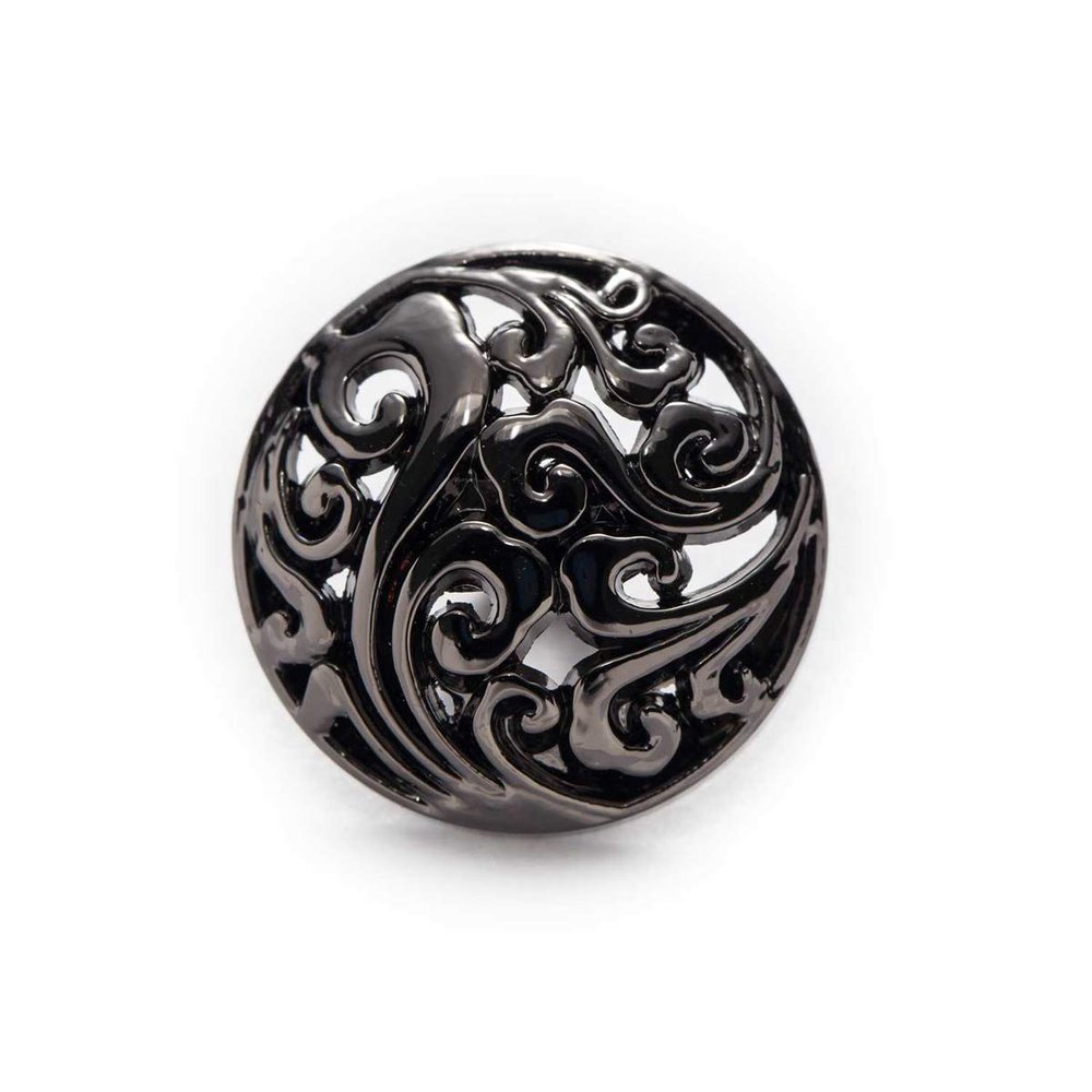 GASELO DIY Craft Sewing Buttons, 5 Round Hollow Metal Buttons for Sewing, Scrapbooking, Jackets, Suits and Sweaters, Gold, 18 mm (Color: Black)