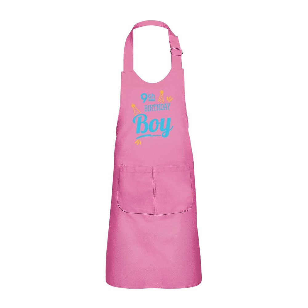 Fabulous Pink Kids' Apron with 2 Pockets – 9th Birthday Boy Party Gift, Top Quality