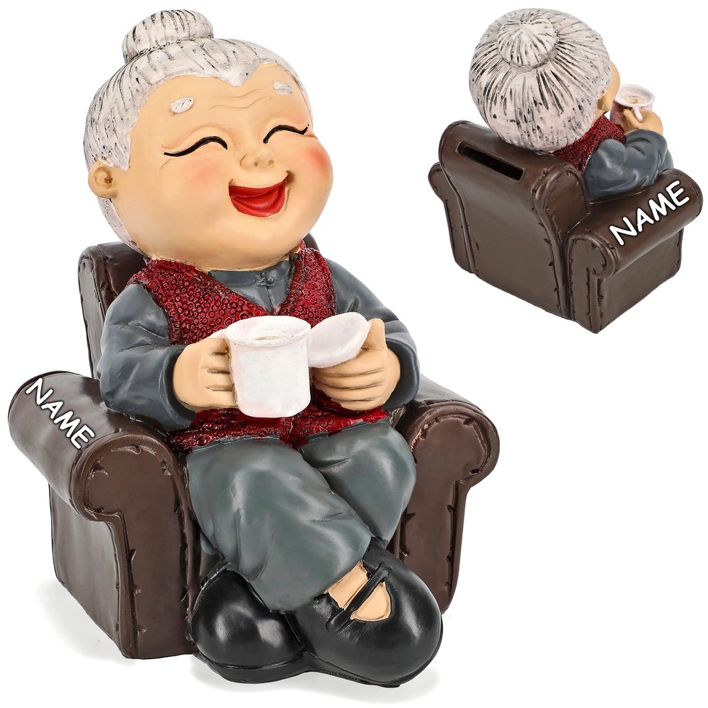 Large Funny Grandma Money Box with Personalized Name, 14 cm