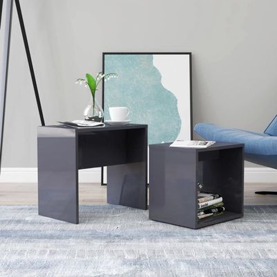 High-Gloss Gray Coffee Table Set