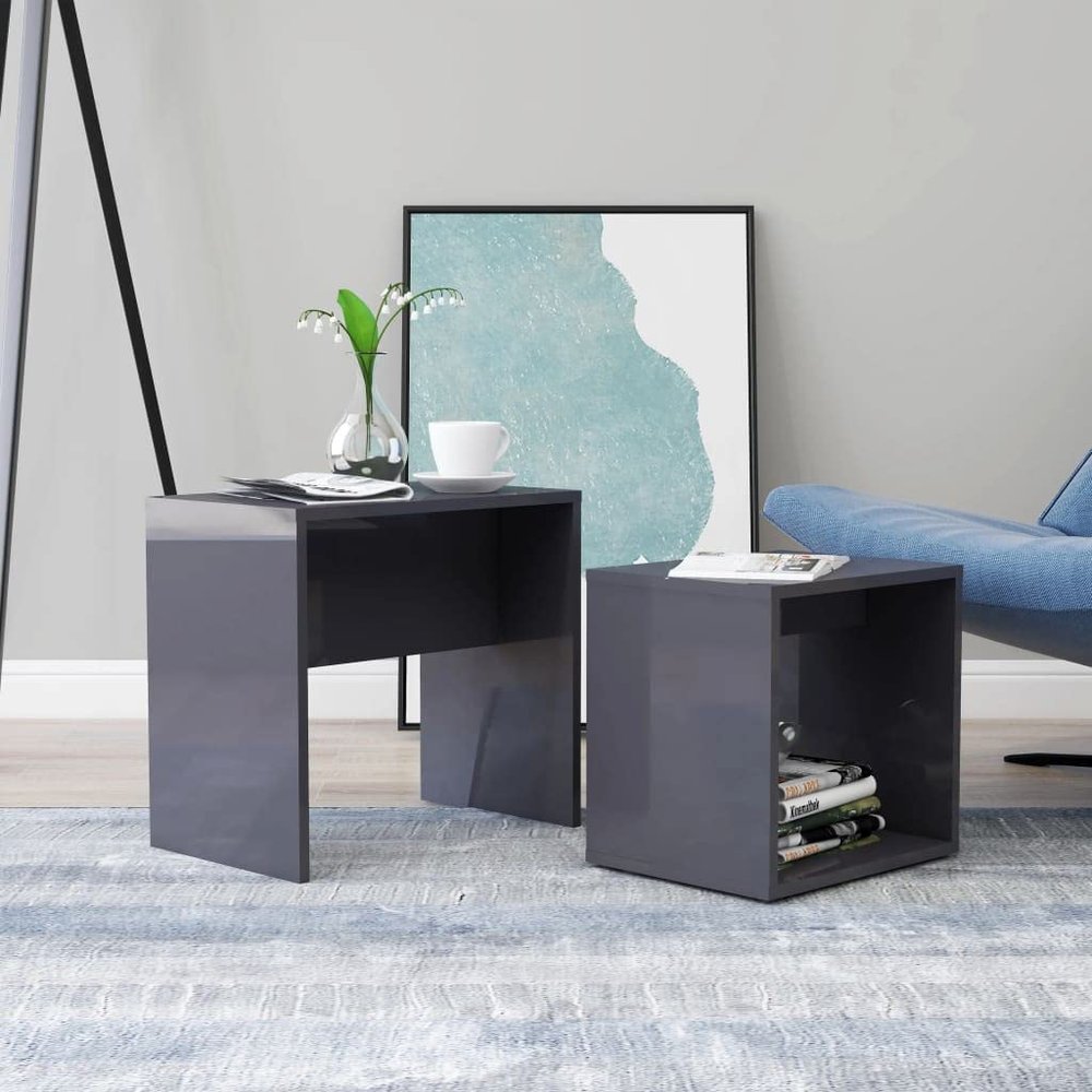 High-Gloss Gray Coffee Table Set