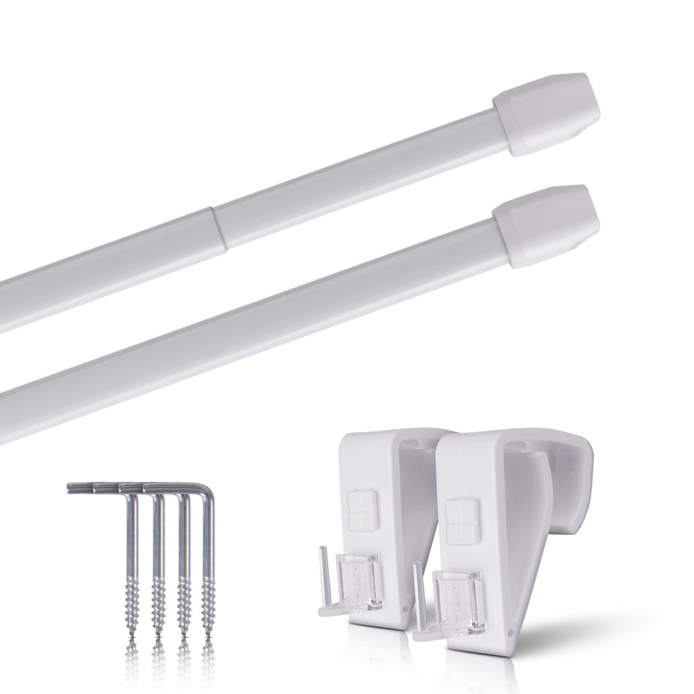Bestlivings No-Drill Cafe Curtain Rods, 2-Pack, 60–90 cm, Pearl White