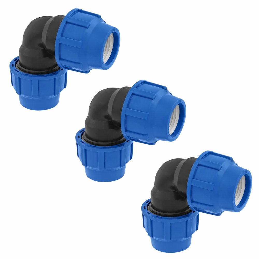 SmartProduct 25 mm PE Pipe Compression Elbow, 90°, PN16, DVGW Certified for Potable Water, 3-Pack
