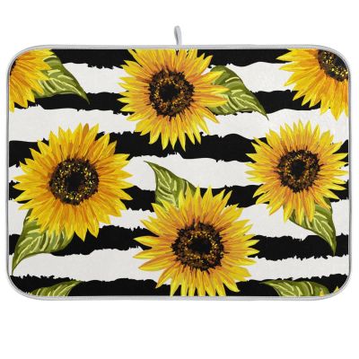 Sunflower Striped Dish Drying Mat, Black and White, 18 x 24 in