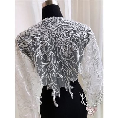 HXSCOO 1-Yard Gold, Silver and White Bridal Dress Lace Fabric Patch, 47 cm Wide (Color: White Fabric)