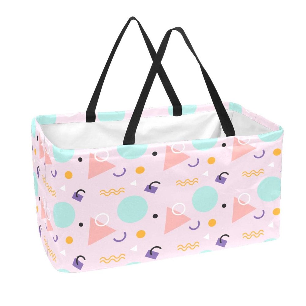 Rectangular Folding Shopping Basket, Light Pink Memphis Pattern