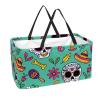 Rectangular Shopping Basket, Fabric Storage Box, Happy Skull Mexican Elements Green view 1