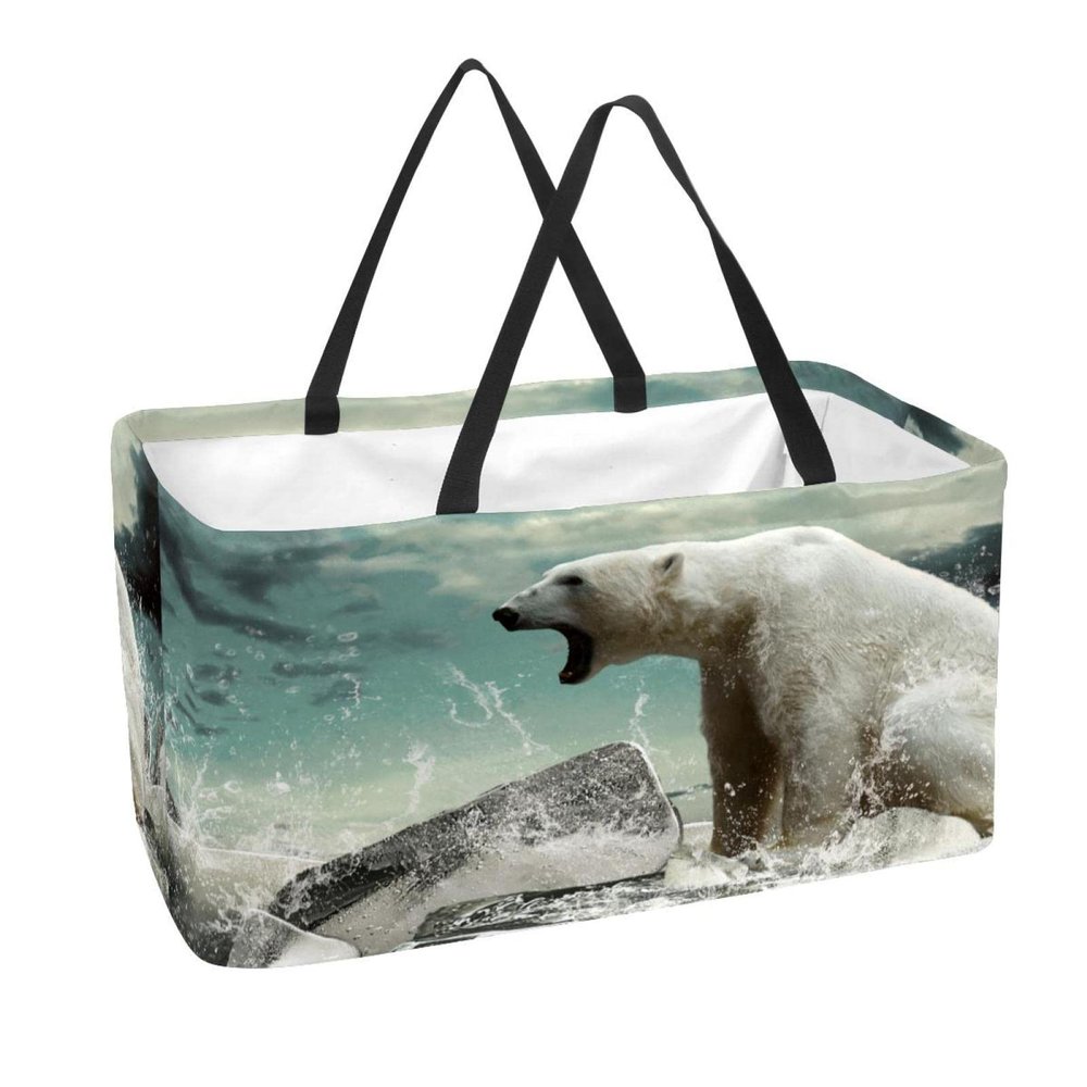 Rectangular Shopping Basket with Polar Bear Pattern