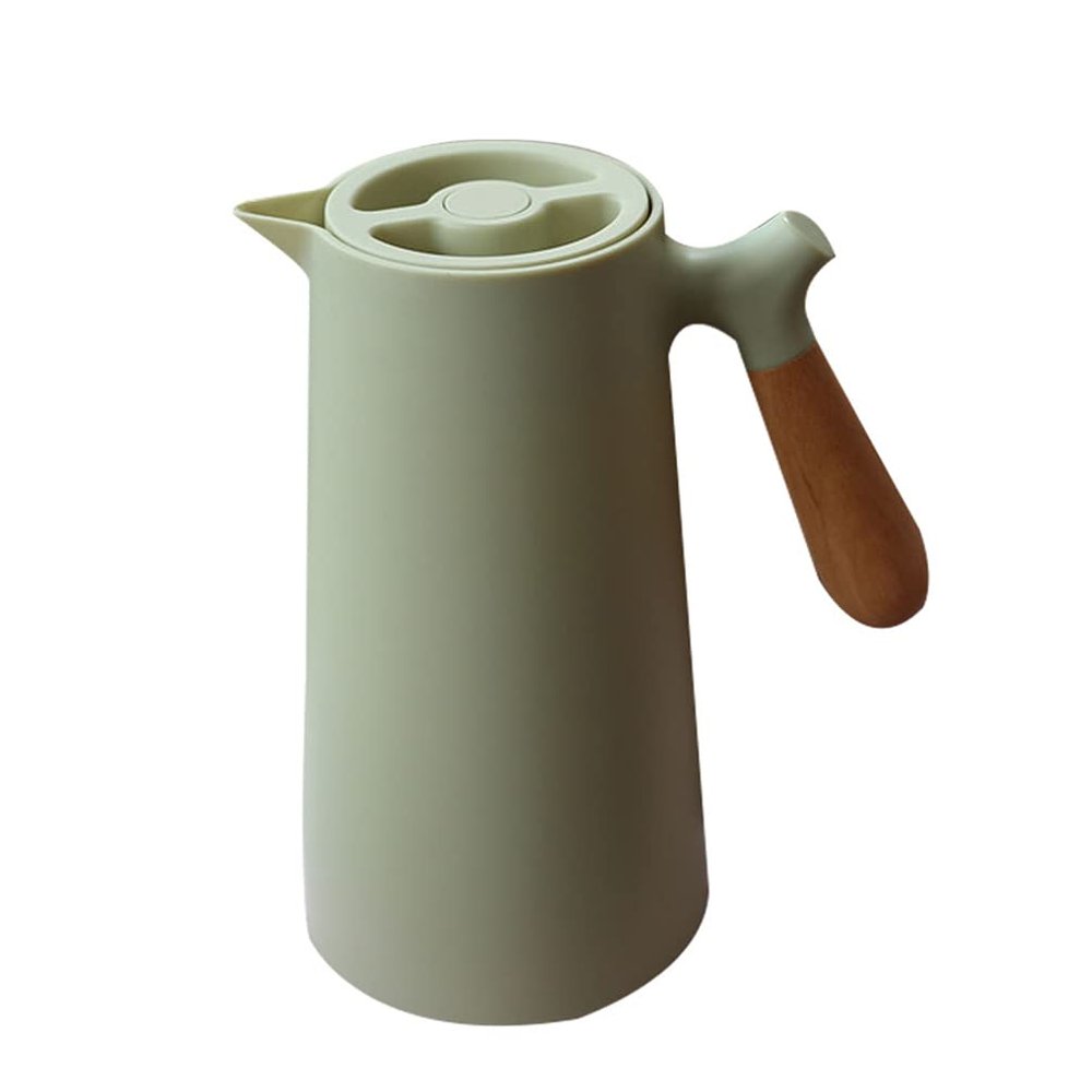 1-Liter Insulated Bottle with Wooden Handle, Green Insulated Carafe for Home