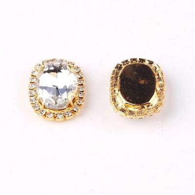 Oval Glass Crystals with Rhinestone Chain in Gold-Tone Metal Claw Settings