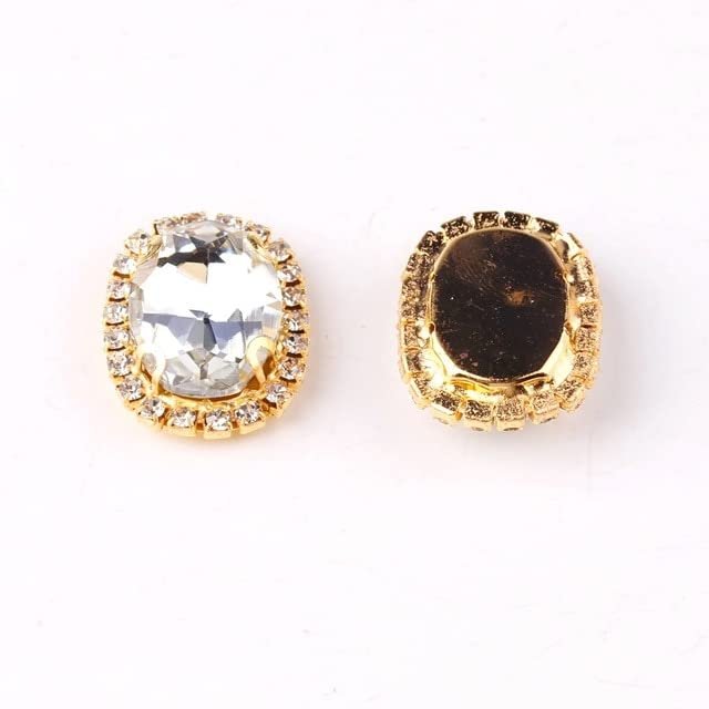 Oval Glass Crystals with Rhinestone Chain in Gold-Tone Metal Claw Settings
